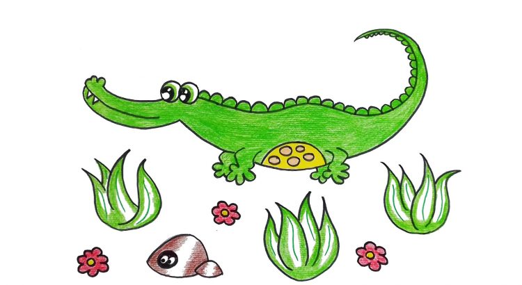 Crocodile clipart simple and easy cartoon drawing by hand for kids