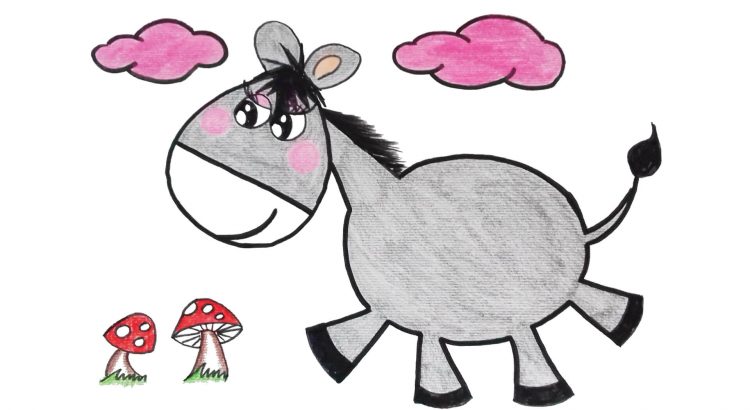 Donkey clipart simple and easy cartoon drawing by hand for kids