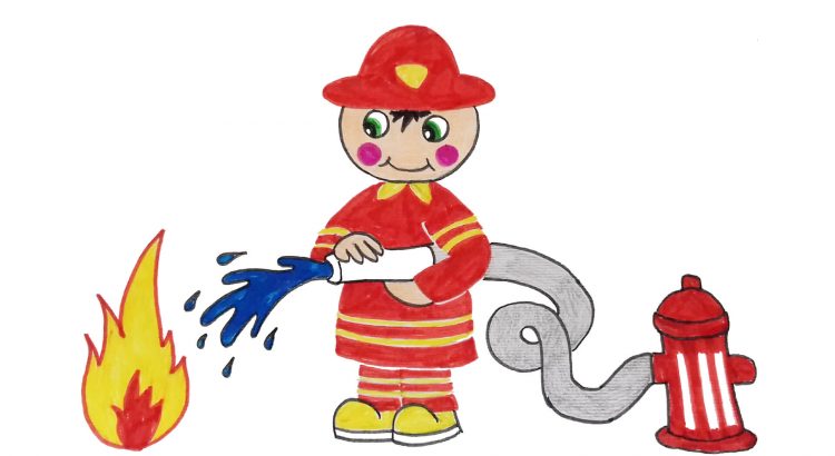 Firefigter clipart simple and easy cartoon drawing by hand for kids