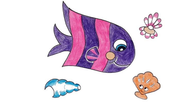 Fish clipart simple and easy cartoon drawing by hand for kids