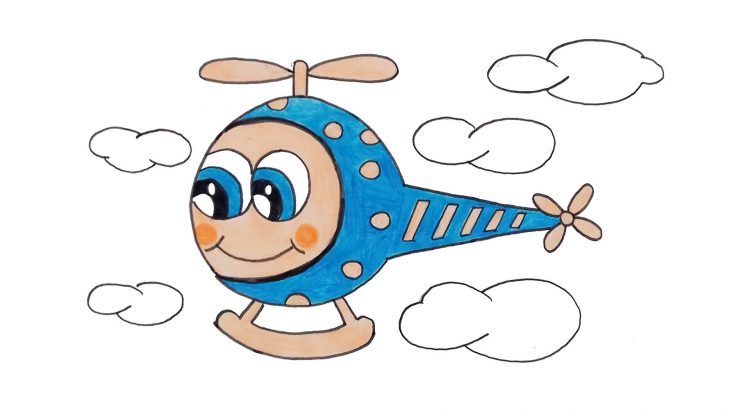 Helicopter clipart simple and easy cartoon drawing by hand for kids