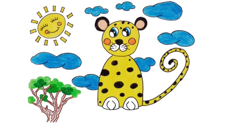 Leopard clipart simple and easy cartoon drawing by hand for kids