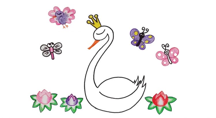 Swan clipart simple and easy cartoon drawing by hand for kids