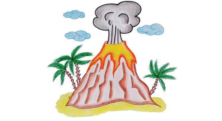 Volcano clipart simple and easy cartoon drawing by hand for kids