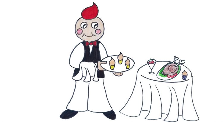Waiter clipart simple and easy cartoon drawing by hand for kids