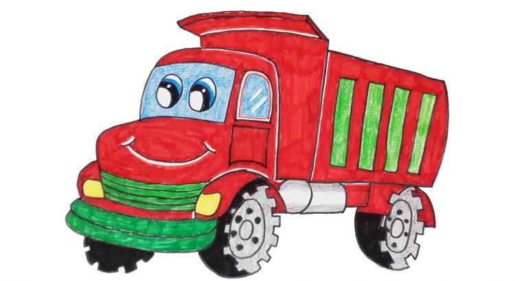 Red truck clipart simple and easy cartoon drawing by hand for kids